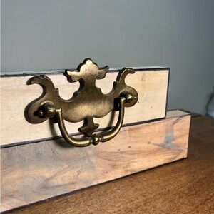 3 Vtg Drop Pull Cabinet Drawer handle Leaf Brass